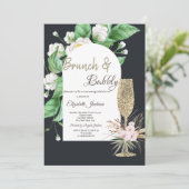 Glitter Champagne glas witte bloemen Kaart (Staand voorkant)