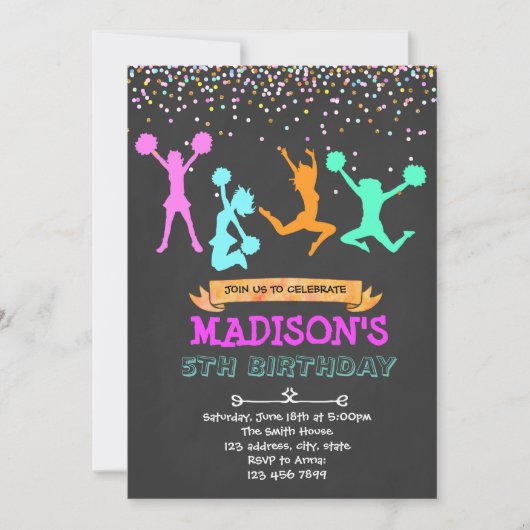 Glitter cheerleader feest uitnodiging (Voorkant)