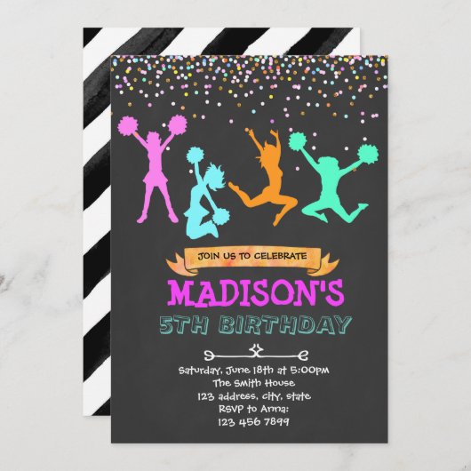 Glitter cheerleader feest uitnodiging (Voorkant / Achterkant)