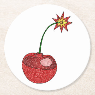 Glitter Cherry Bomb Ronde Kartonnen Onderzetter