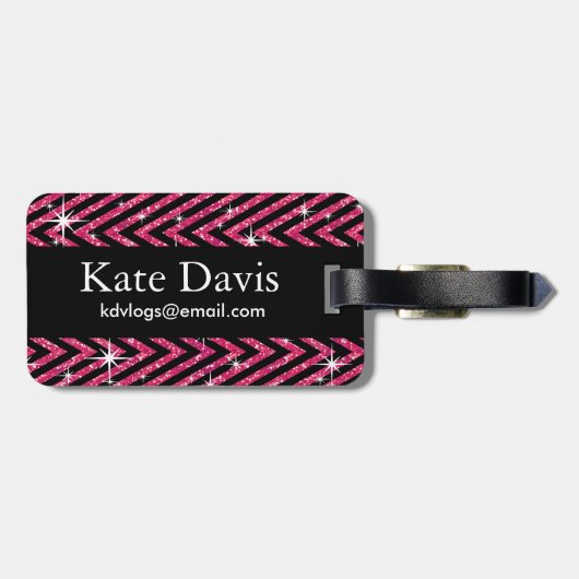 Glitter Chevron Bling Diamond Bow | fuchsia Bagagelabel (Achterkant horizontaal)