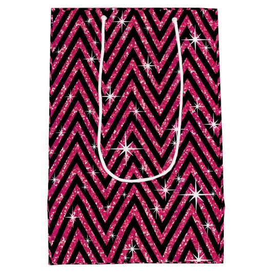 Glitter Chevron Bling Diamond Bow | fuchsia Medium Cadeauzakje (Achterkant)