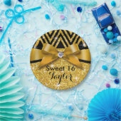 Glitter Chevron Bling Diamond Bow | goud Papieren Bordje (Feest)