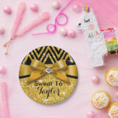 Glitter Chevron Bling Diamond Bow | goud Papieren Bordje (Feest)