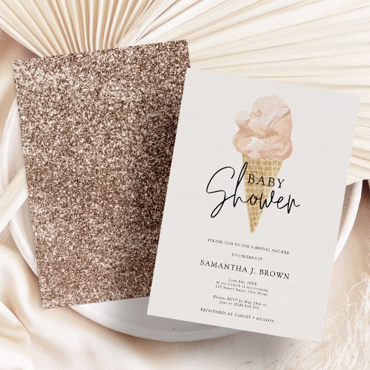 Glitter Chic Waterverf Ice Cream Baby shower Kaart