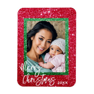 Glitter Christmas Kaart - Gepersonaliseerde foto L Magneet