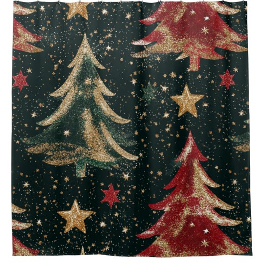 Glitter Christmas Trees & Stars (3) Douchegordijn (Voorkant)