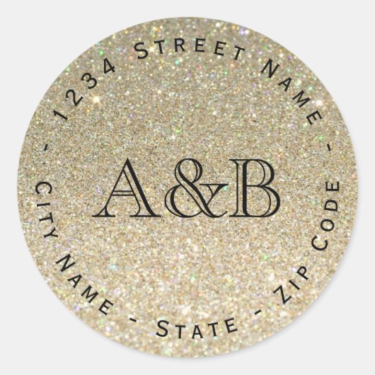 Glitter Circulaire Bruiloft Retouradres Label (Voorkant)