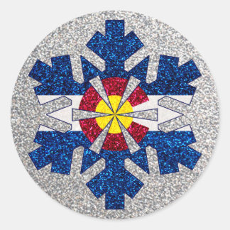Glitter Colorado vlag sneeuwvlok ronde stickers