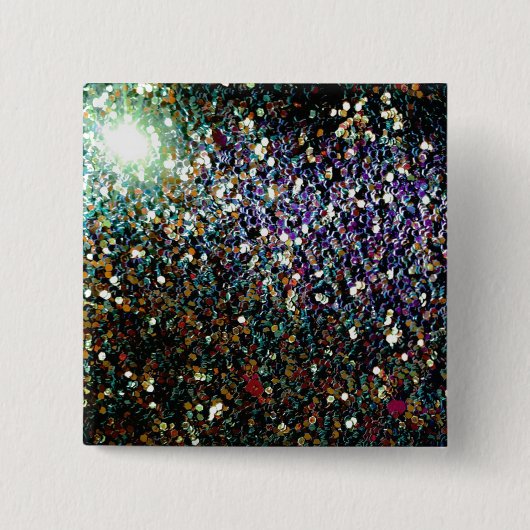 Glitter comet & sterren vierkante button 5,1 cm (Voorkant)