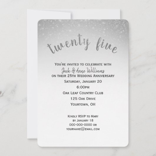 glitter confetti 25th bruiloft kaart (Voorkant)