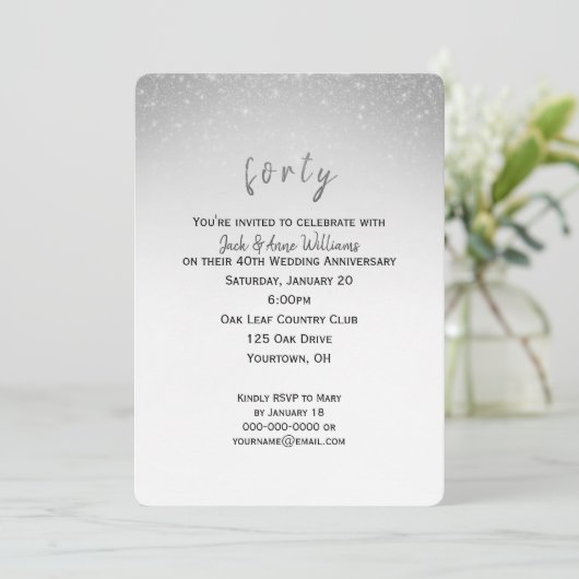 glitter confetti 40th bruiloft kaart (Staand voorkant)