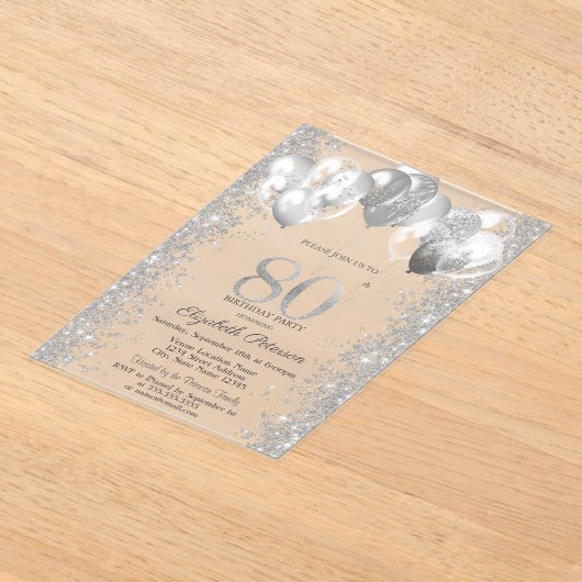 Glitter Confetti Balloons Navy Blue 80e Verjaardag Acryl Uitnodigingen (Laagn)