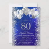 Glitter Confetti Balloons Navy Blue 80e Verjaardag Kaart (Voorkant)