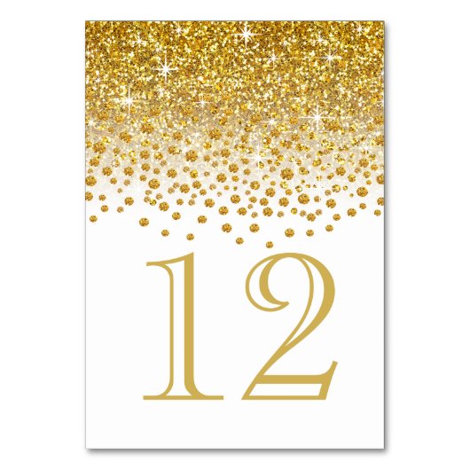 Glitter Confetti Douche Tafelnummers | goudwit (Voorkant)