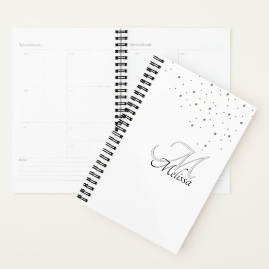 Glitter Confetti en Faux Ingegraveerd Zilver Monog Planner (Display)