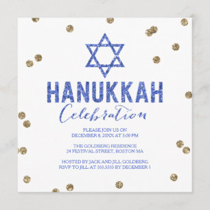 Glitter Confetti Hanukkah Party Invitation Kaart