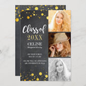 Glitter Confetti Multi Photo Afstuderen Kaart (Voorkant / Achterkant)