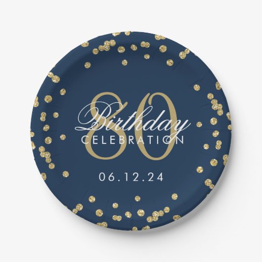 Glitter Confetti Navy Blue Papieren Bordje (Voorkant)