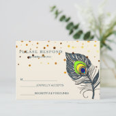 Glitter Confetti Peacock Feather Blue RSVP (Staand voorkant)