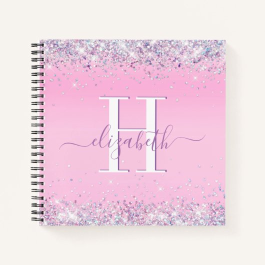 Glitter Confetti Pink Monogram Notitieboek (Voorkant)