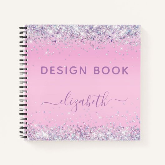 Glitter Confetti Pink Monogram Schets Notitieboek (Voorkant)