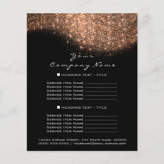 Glitter Confetti Prices Koper Roos Gold Black Flyer (Voorkant)