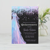 Glitter confetti Quinceanera uitnodiging (Staand voorkant)