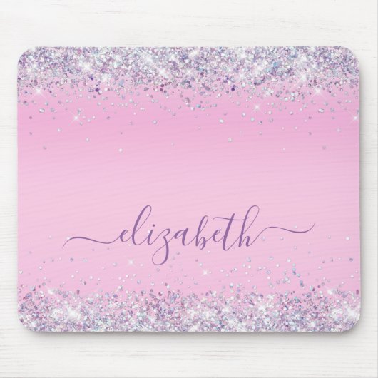 Glitter Confetti Roze Gepersonaliseerde Muismat (Voorkant)