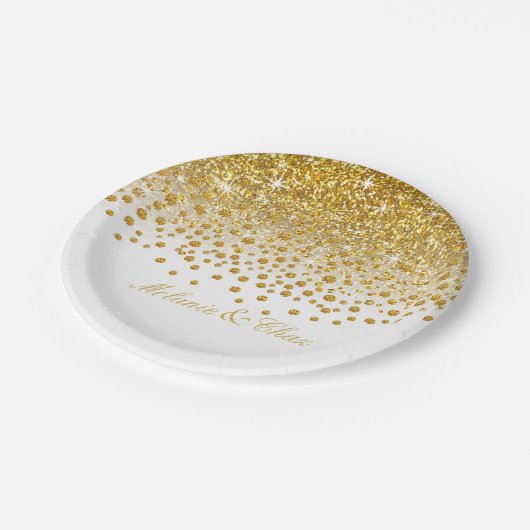 Glitter Confetti Shower | Goud wit Papieren Bordje (Gekanteld)