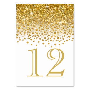 Glitter Confetti Shower Table Numbers   Goud wit Kaart