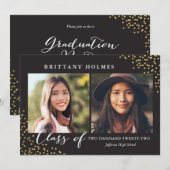 Glitter Confetti Sprinkle 2 Foto Afstuderen White Kaart (Voorkant / Achterkant)