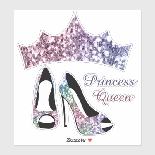 Glitter Crown High Heels Princess Queen Sticker (Vel)