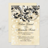 Glitter Curlicues op Faux Metallic Bokeh ivoor Kaart (Voorkant / Achterkant)