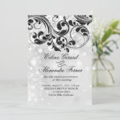 Glitter Curlicues op Faux Metallic Bokeh Silver Kaart (Staand voorkant)