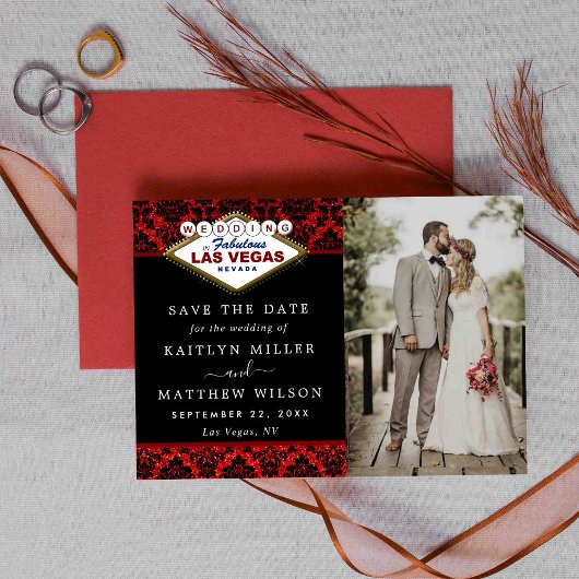 Glitter Damask Las Vegas Wedding Save the Date