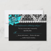 Glitter Damask & Teal Jewel Bow Douce 16 RSVP (Dos)
