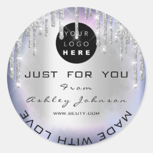 Glitter Dank Logo gemaakt met Love Silver Blue Ronde Sticker
