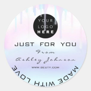 Glitter Dank Logo Holograaf in Blauw Wit Ronde Sticker