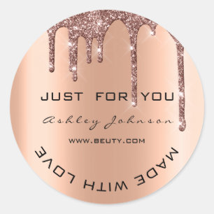 Glitter Dank u Roos koper gemaakt met liefdesnaam Ronde Sticker