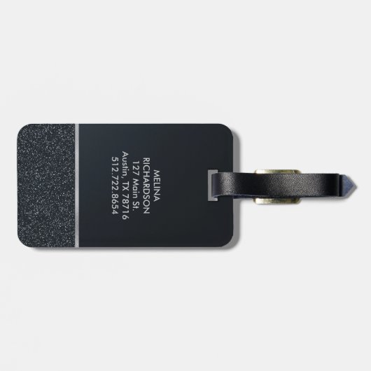 Glitter Dark Grey met Monogram Bagagelabel (Achterkant horizontaal)