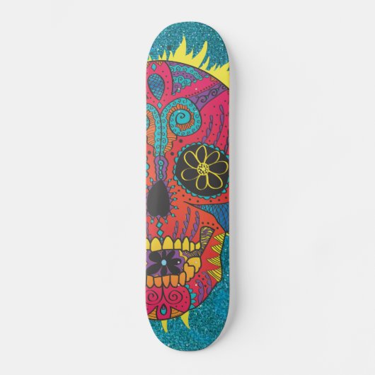 Glitter Day of the Dead Sugar Skull Tattoo Design Skateboard (Voorkant)