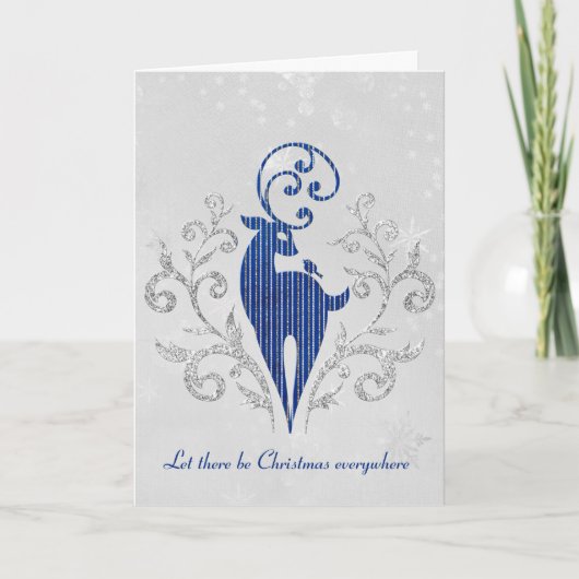 Glitter Deer On Snowflake Design Card Kaart (Voorkant)