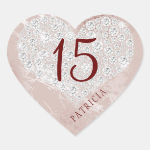 Glitter diamanten hart blush marmer quinceanera sticker