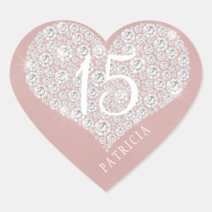 Glitter diamanten hart blush roze quinceanera sticker