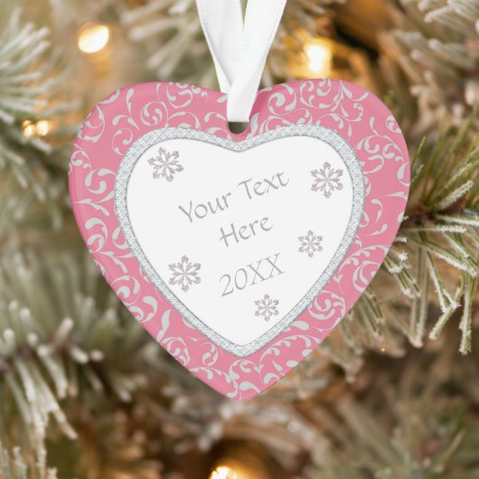 Glitter Diamond Lijst Pink Damask Valentijn Ornament (Boom)