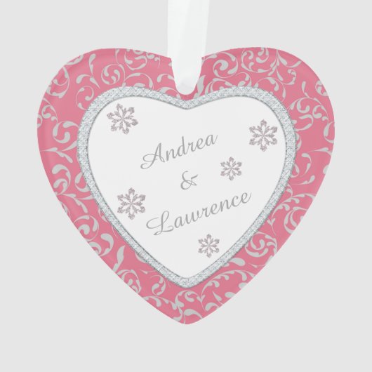 Glitter Diamond Lijst Pink Damask Valentijn Ornament (achterkant)