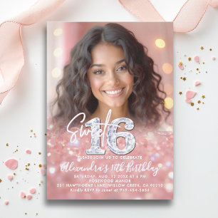 Glitter Diamonds Roze Goud Chic Foto Sweet 16 Kaart