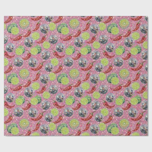 Glitter Disco Lime & Chili Pattern Cadeaupapier (Vlak)