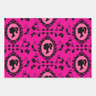 Glitter Doll Verjaardag Roze Glam Mode Inpakpapier Vel